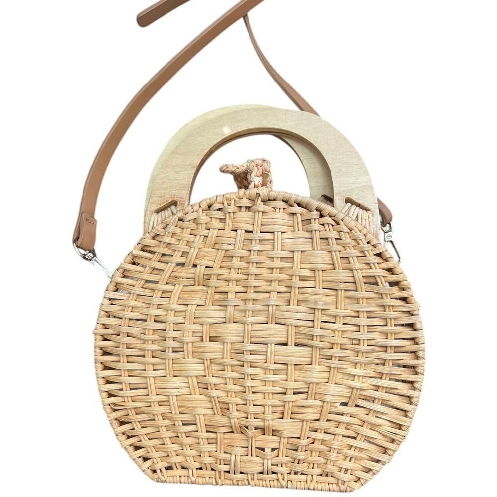 Zara round wicker basket crossbody purse coastal beachy cottagecore neutral - Picture 2 of 8